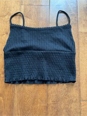 Cotton On Black Ribbed Smocked Cropped Cami